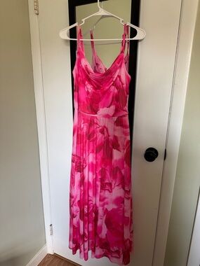 Pink Floral Cowl-Neck Maxi Dress with Adjustable Straps